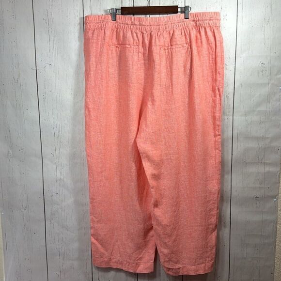 Athleta Linen Wide Leg Pants 22 Coral Pull-On Slit Hem Lightweight Coastal - Picture 16 of 16